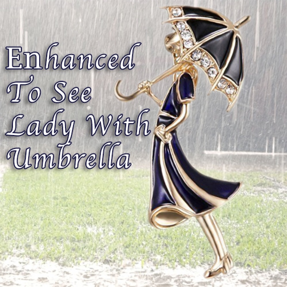 Lady Crystal Blue Enamel with Umbrella Brooch Pin -Brand New With Tags